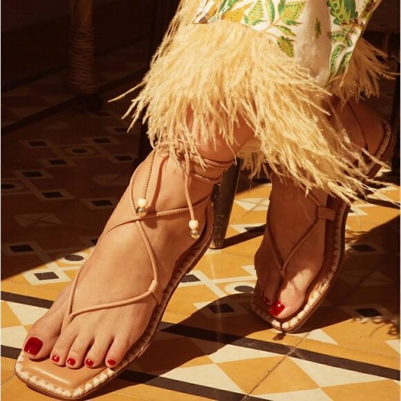 Antonio Melani
x The Nat Note Alhambra Leather Ankle Wrap Thong Sandals - Picture 3 of 5